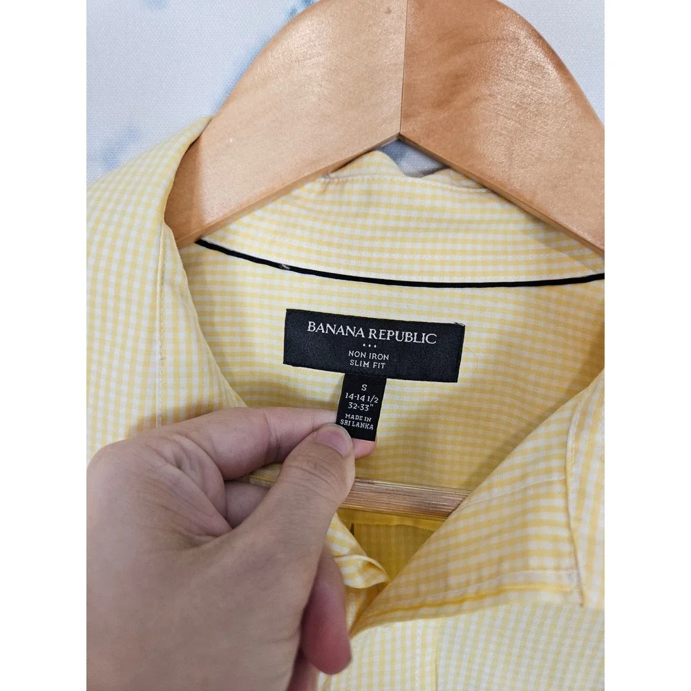 Banana Republic Button Down Shirt S Yellow Gingham Slim Fit Non Iron Cotton